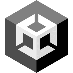 Cube-shaped logo with white and grey geometric design on black background.