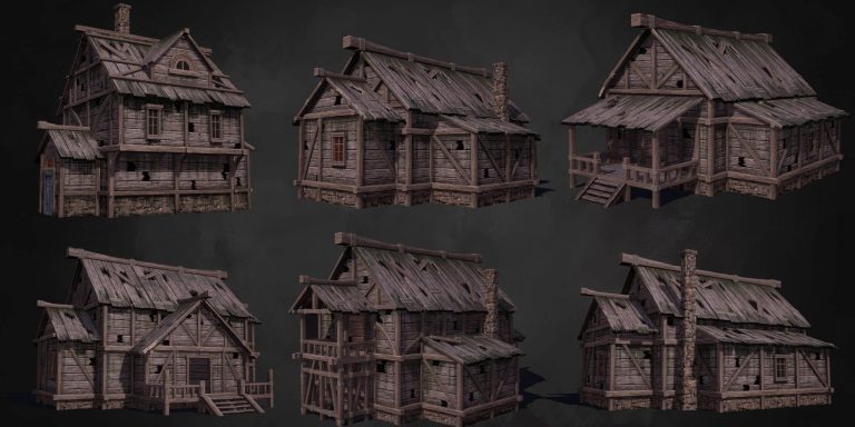 Ruined wooden house, medieval style damaged building with broken walls and missing shingles, dark background, 3D game environment asset, abandoned rustic cottage, dark, eerie, distressed architecture, game asset for survival or horror game, detailed wooden structure, weathered and aged appearance, low-poly design, game art for indie or AA projects, creative studio game asset, immersive environment element, digital art for game development, high-quality 3D render, fantasy or post-apocalyptic setting, textured weathered wood, detailed architecture with cracks and holes, broken stairs and balcony, atmosphere of decay and abandonment, building with chimney and stairs, authentic distressed wooden construction, asset for game level design, game environment design element, 3D model for game scenes, worn and damaged rustic house, realistic damaged architecture, creative production, game development asset, indie game art, AA game creative asset, immersive game environment component.