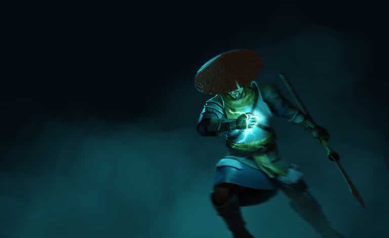 Electricity magic user with a sword, cyberpunk style, dark atmosphere, glowing blue energy, detailed character design, dramatic lighting, futuristic costume, studio lighting.
