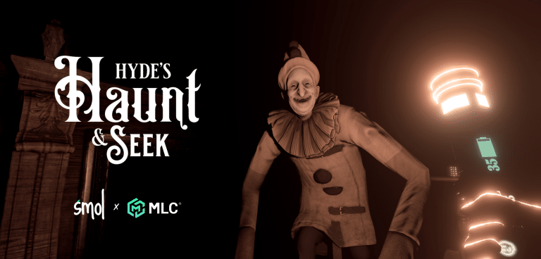 Clown character from Hyde's Haunt & Seek game with neon lighting and eerie atmosphere.