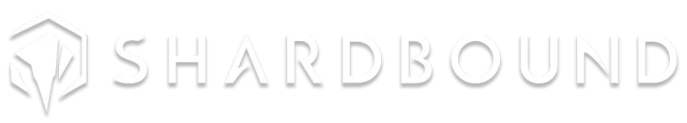 Shardbound logo, stylised emblem with bold text, representing a gaming brand or studio for game development or marketing.