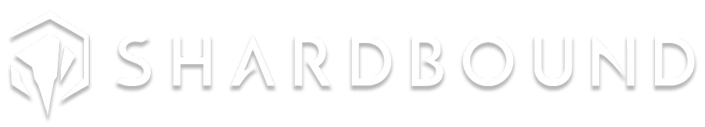 Shardbound logo, stylised emblem with bold text, representing a gaming brand or studio for game development or marketing.