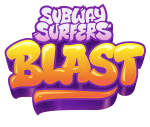 Subway surfers blast logo, colourful graffiti-style game logo for Subway Surfers Blast mobile game, vibrant text design with splash effects, suitable for game branding and promotional content.