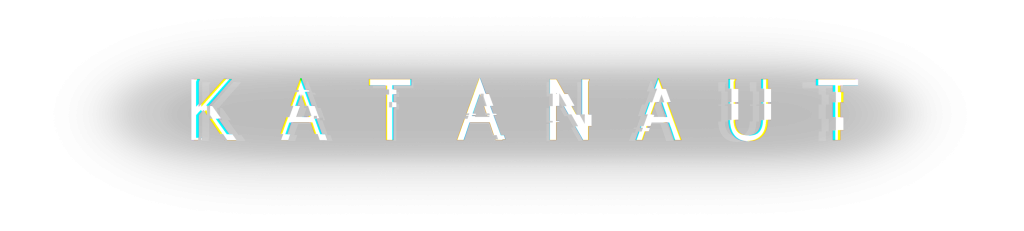 KATANA UTA logo with glitch effect, bold and futuristic style, black background, digital art for game branding, vibrant colours, modern design.