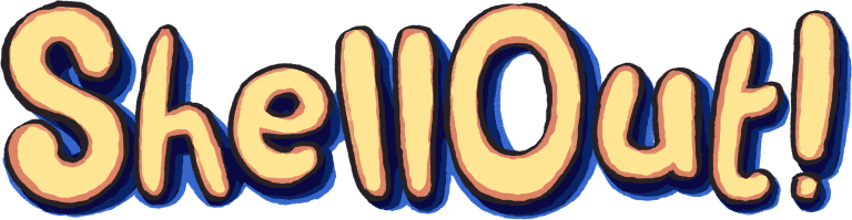 Shout text logo with bold, playful font and colourful 3D effects in vibrant yellow and blue tones.