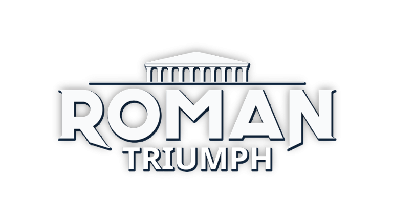 Roman Triumph logo with classical Greek-style temple and bold lettering.