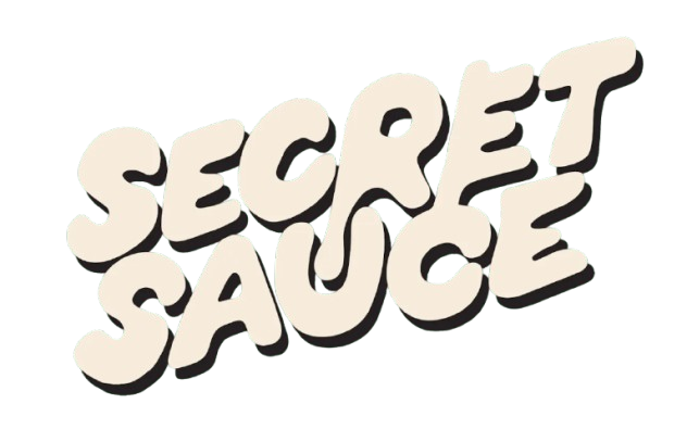 Secret sauce illustration with 3D text style.