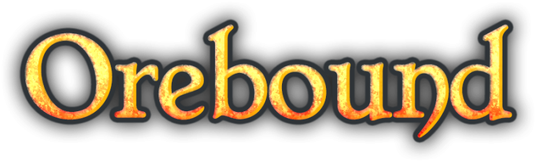 Orebound game logo text with fiery orange and yellow gradient effects on a black background.