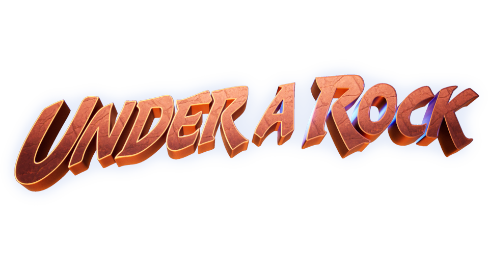 UNDER A ROCK 3D game logo with metallic, stylized font on a blue background.