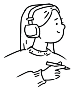 A young woman with headphones playing on her mobile device, enjoying a game or digital content, with a friendly expression and casual attire.