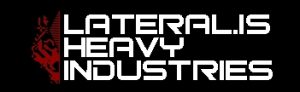 Lateral.is heavy industries logo with bold white text and red graphic elements on a black background.