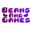 Beams and games logo with pixel art style in purple and blue colours, featuring retro gaming elements and text design, suitable for branding or promotional material for indie game developers.