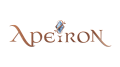 Mysterious logo featuring a glowing blue crystal embedded in a copper-like inscription reading 'Aperon'. Elegant fantasy design with intricate details, perfect for game branding and marketing content.