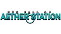 Aesthetic neon sign reading "The Fall of Aether Station" with glowing blue outline and dark background.