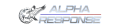 A logo for Alpha Response, featuring a silver and black eagle clutching a globe with stars, and bold metallic text in blue and grey.