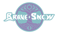 Mystical logo with a stylised tree intertwined with the text "Brave Snow" in a circular emblem, featuring soft pastel colours and an intricate design.