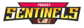 Sentinels game logo with bold yellow and pink text on a grey background, featuring an animated character peeking from behind the text.