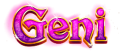 Vibrant logo of Geni with glowing pink and gold text, sparkling effects, and whimsical design suitable for branding and marketing.